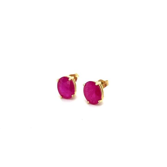 Natural Ruby Stud Earrings 14k Yellow Gold 4.18 TW Certified 307907 - Picture 10 of 12